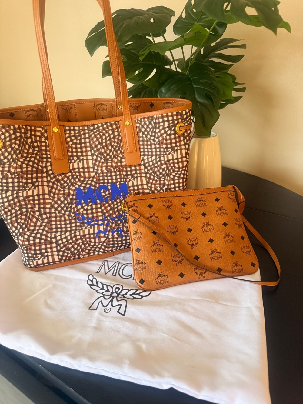 Cognac Visetos Logo Tote with - Cognac